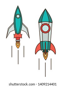 rockets taking off in white background