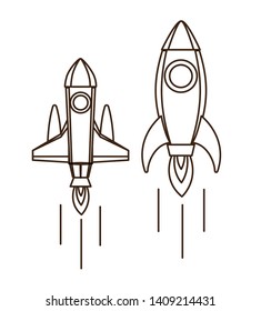 rockets taking off in white background