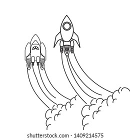rockets taking off in white background