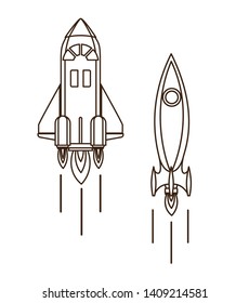 rockets taking off in white background