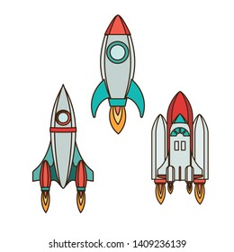 rockets taking off in white background