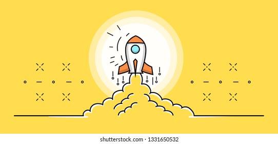 Rockets that are rising into the sky.flat design.