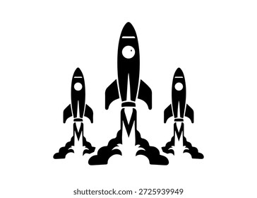 Raketen, Vektorsymbol auf weißem Hintergrund
Schwarzes Vektorsymbol