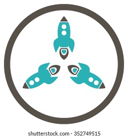 Rockets vector icon. Style is bicolor flat circled symbol, grey and cyan colors, rounded angles, white background.