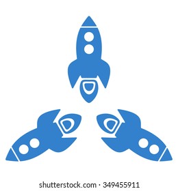 Rockets vector icon. Style is flat symbol, cobalt color, rounded angles, white background.