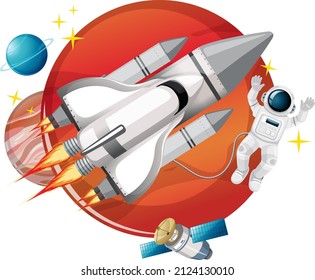 Rocketship with an astronaut on white background illustration