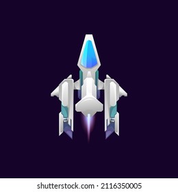 Rocketship, Cartoon Spacecraft, Spaceship On Two Turbines Isolated Cartoon Icon. Vector Galaxy Space Ship Launch Or Takeoff, Flaming Shuttle To Travel In Galaxy, Spacecraft, Starship Craft Explorer