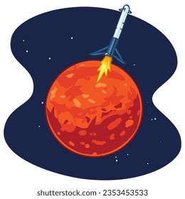 Rocketship Landing Launch Planet Mars Cartoon Illustration Vector