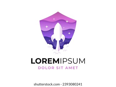 Rocketship Launch Shield Guard Armor Logo Icon Design Illustration