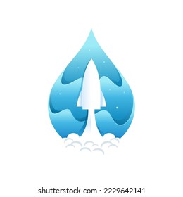 Rocketship Launch with Wave Vector Illustration
