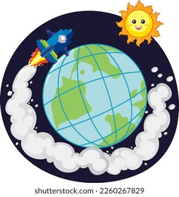 Rocketship in the space cartoon style illustration