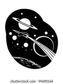 Rocketship To Space - Retro Clipart Illustration