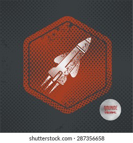 Rocket,stamp design on old dark background,grunge concept,vector
