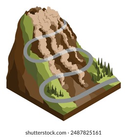 Rockfall natural disasters isometric. Isometric illustration of landslide vector icon