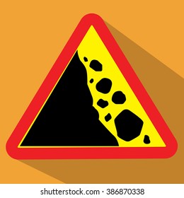 Rockfall road sign on an orange background