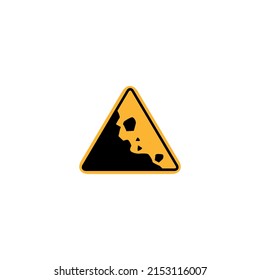 Rockfall. Warning danger. Yellow triangle. Sign isolated on white background
