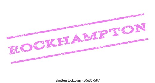 Rockhampton watermark stamp. Text caption between parallel lines with grunge design style. Rubber seal stamp with dust texture. Vector violet color ink imprint on a white background.
