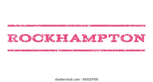 Rockhampton watermark stamp. Text caption between horizontal parallel lines with grunge design style. Rubber seal stamp with dirty texture. Vector pink color ink imprint on a white background.