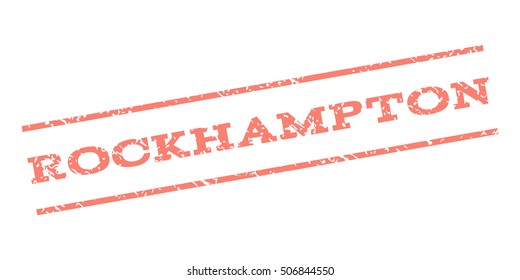 Rockhampton watermark stamp. Text tag between parallel lines with grunge design style. Rubber seal stamp with scratched texture. Vector salmon color ink imprint on a white background.