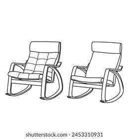 A rocking chair is a comfortable furniture for rest at home or office. Vector illustration. Isolated object on white background.