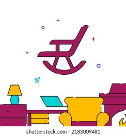 Rocking chair filled line vector icon, simple illustration, related bottom border.