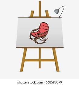 Rocking chair. Hand drawn vector stock illustration on easel