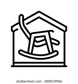 Rocking Chair In House Line Icon Vector.isolated Contour Symbol Black Illustration