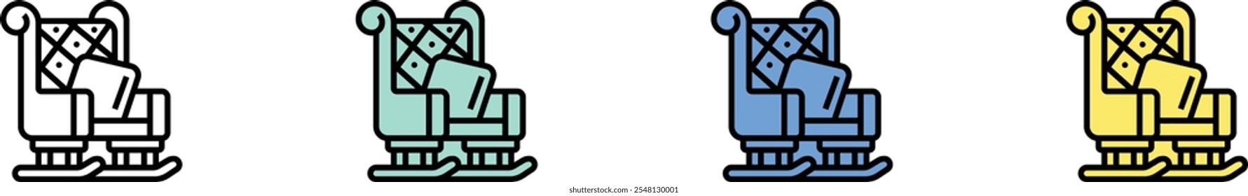 rocking chair icon. Outline, Green, Blue and Yellow Style Design Isolated On White Background