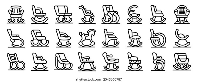 Rocking chair icons set. Rocking chair icons set. Outline set of rocking chair vector icons for web design isolated on white background