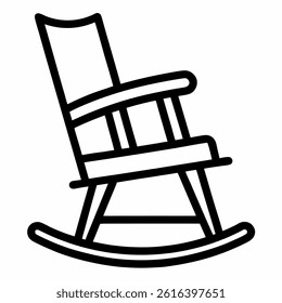 rocking chair outline vector icon white background vintage wooden armchair line art illustration furniture symbol minimalist decor element black and white design isolated silhouette graphic
