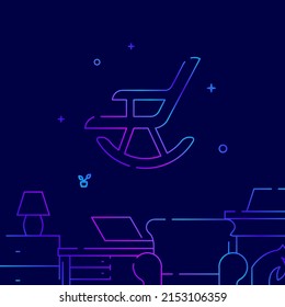 Rocking chair, rest zone gradient line vector icon, simple illustration on a dark blue background, Furniture, interior items related bottom border.