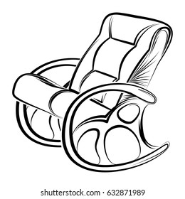 rocking chair, rocker in the style of linear art, line graph. soft furniture with rounded shapes. manual schematic drawing of the dynamic lines of the sketch. vintage furniture. Vector