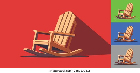 Rocking chair set. Old age single icon in flat style vector. Flat Illustration on red, green, blue and gray background.