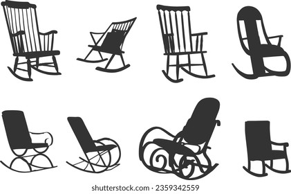 Rocking chair silhouettes, Wooden rocking chair silhouettes, Rocking chair SVG, Rolling chairs silhouette, Rocking chair vector