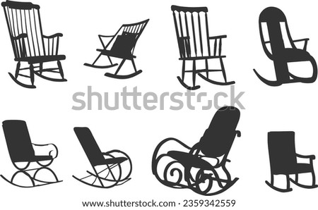 Rocking chair silhouettes, Wooden rocking chair silhouettes, Rocking chair SVG, Rolling chairs silhouette, Rocking chair vector