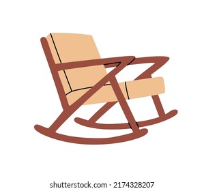 Ilustración dibujada a mano por el vector de la silla de roca. Muebles de colores para la sala de estar. Cómoda silla de madera casera. Objeto plano aislado sobre fondo blanco