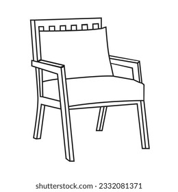 Ilustración dibujada a mano por el vector de la silla de roca. Muebles de colores para la sala de estar. Cómoda silla de madera casera. Objeto plano aislado sobre fondo blanco.Silla plegable con vectores de armas plana ............