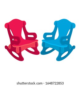 The Rocking Chair Vector Illustration. Blue And Pink Rocking Chairs Isolated On White Background