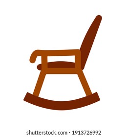 Rocking Chair. Wooden Armchair. Furniture For An Old Man. Flat Cartoon Illustration