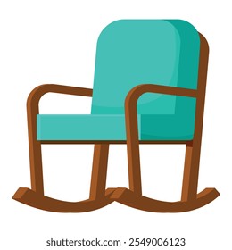 Rocking chair with wooden legs and turquoise upholstery representing relaxation, comfort, and traditional furniture design