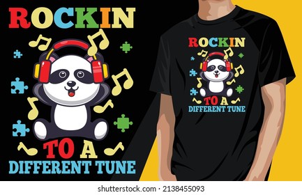 Rocking to a different tune funny panda autism t-shirt colorful puzzle music design.

