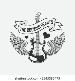 The Rocking Hearts Music Band, logotipo do artista, identidade com guitarras, asas e coração