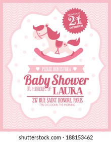 rocking horse baby girl shower template vector/illustration