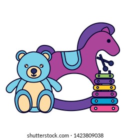 rocking horse bear xylophone kids toys vector illustration