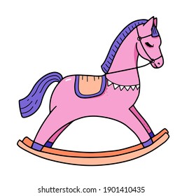 Rocking horse. Children's toy. Cute classic wooden swing. Vector illustration
