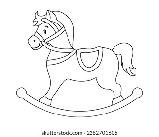 Rocking horse, children's toy. Outline drawing for children's coloring book, sketch. Illustration, vector