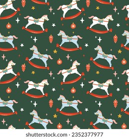 Rocking horse Christmas nutcracker ballet pattern.  Seamless holiday background for gift wrap, fabric print, wallpaper, notebook cover etc. 