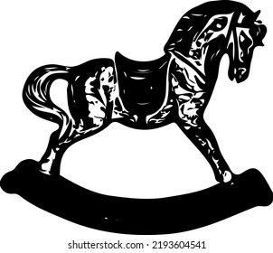 Rocking Horse Doodle Cartoon, Rocking Horse Line Art Vector Silhouette, Sketch Drawing Rocking Horse