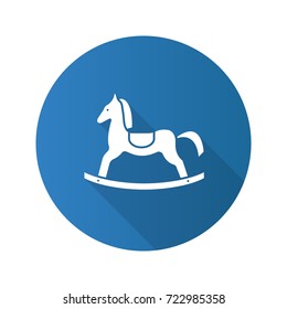 Rocking horse flat design long shadow glyph icon. Vector silhouette illustration