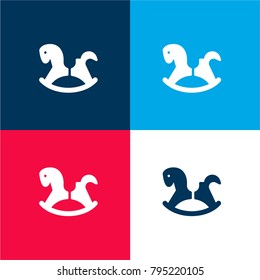 Rocking horse four color material and minimal icon logo set in red and blue